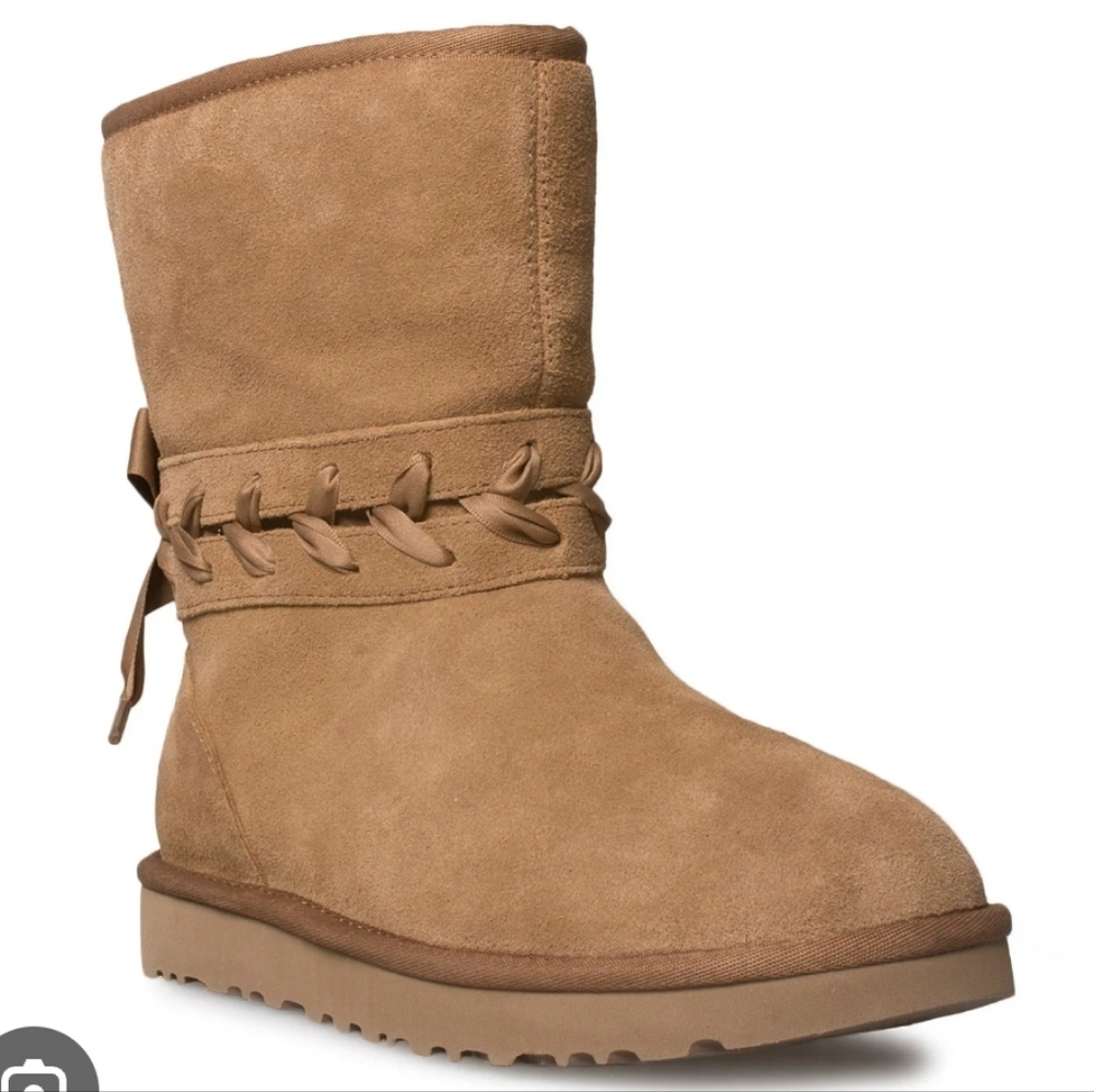 Ugg Classic Lace Short Boots Suede S/N 1103757 Designer Sherpa Winter Warm #10